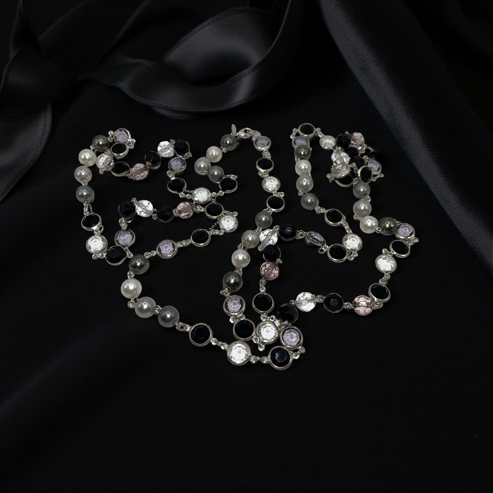 Premier Designs Opulence Silver Tone Black Clear Pale Pink Purple Bead Necklace - Picture 5 of 5